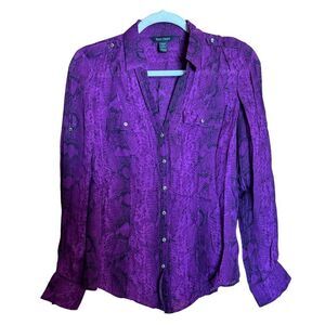 White House Black Market Shirt 2 Multicolor Snake Print Silk Button Up Blouse